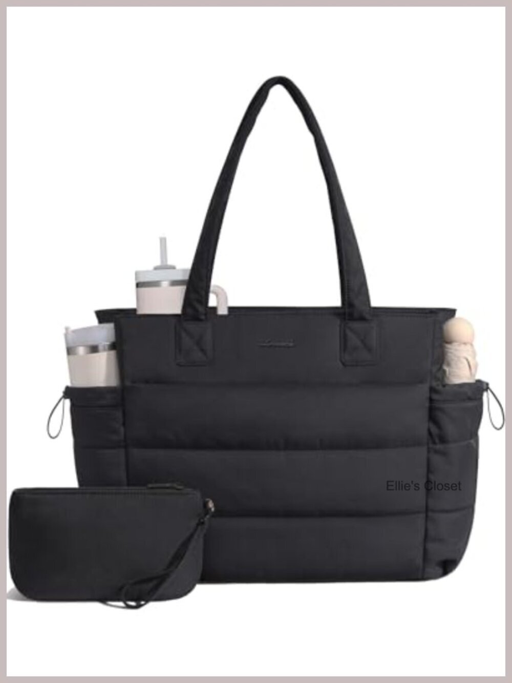 Ultralight Tote Bag with Giant Tumbler Holder, Puffer Work Travel Laptop
